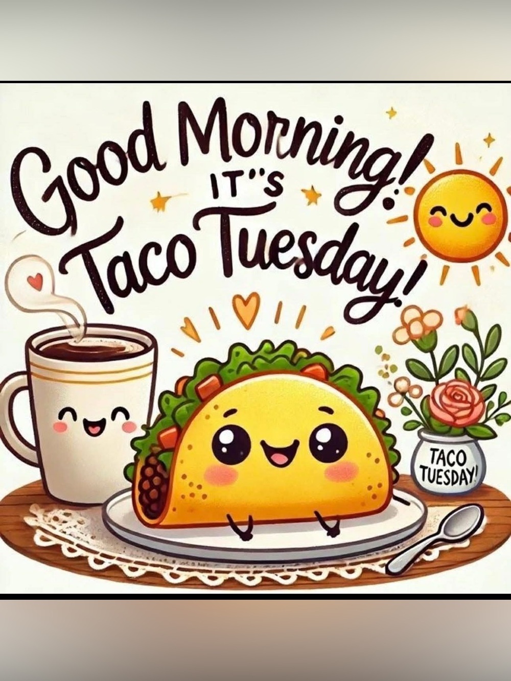 Taco Tuesday Kawaii Art Print - Yellow Taco with Smiles